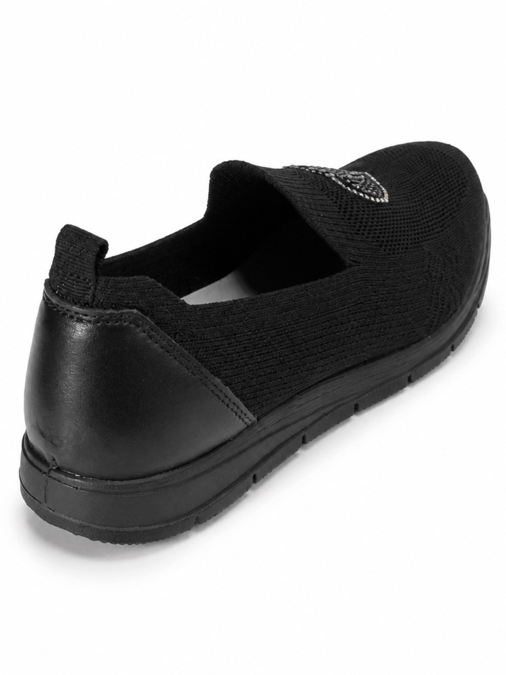 Enval Women’s Black Fabric Slip-On Comfort Loafers with Heart Accent - Picture 7 of 12
